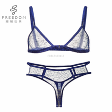 FDBL7103113 Venta caliente sexy de encaje transparente para mujer ropa interior triángulo bralette sujetador de pierna alta tanga bragas conjunto en imágenes